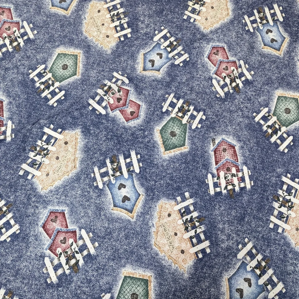 Navy Tablecloth Birdhouse Farmhouse Kitsch Spring Rustic Cottage 52